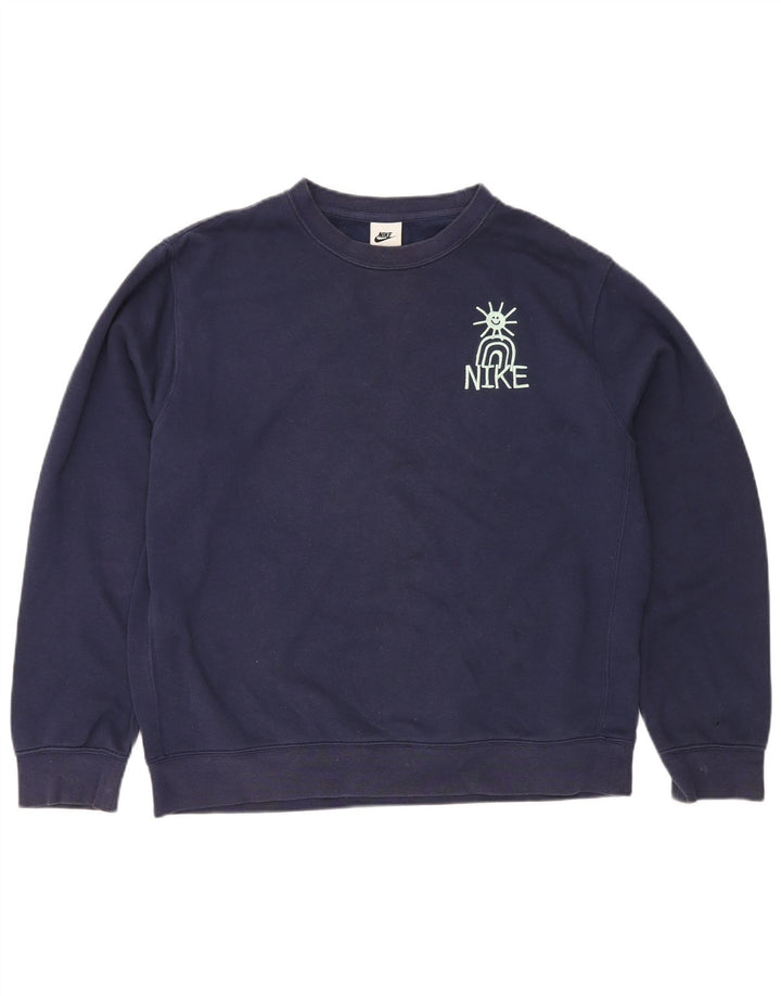 Nike Mens Graphic Sweatshirt Jumper Medium Navy Blue Cotton