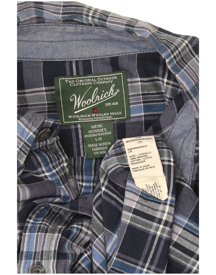 Woolrich Mens Short Sleeve Regular Fit Shirt Large Blue Plaid Cotton