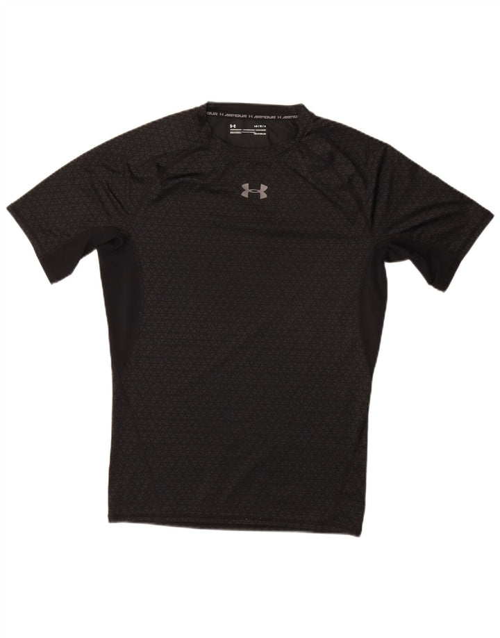 UNDER ARMOUR Mens Heat Gear T-Shirt Top Large Grey Geometric Synthetic
