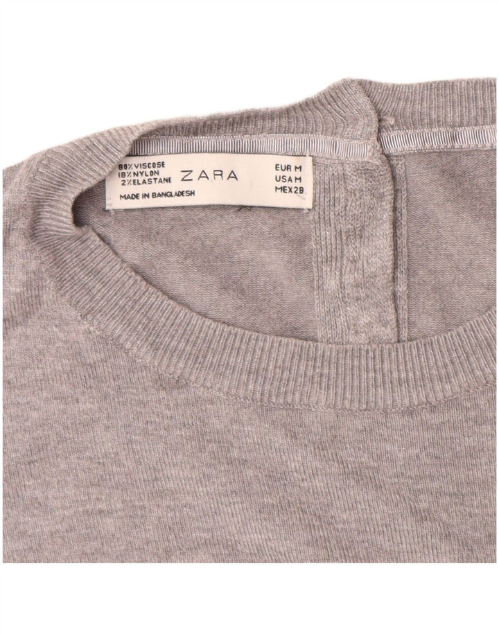 ZARA Womens Short Sleeve Boat Neck Jumper Sweater UK 14 Medium Grey
