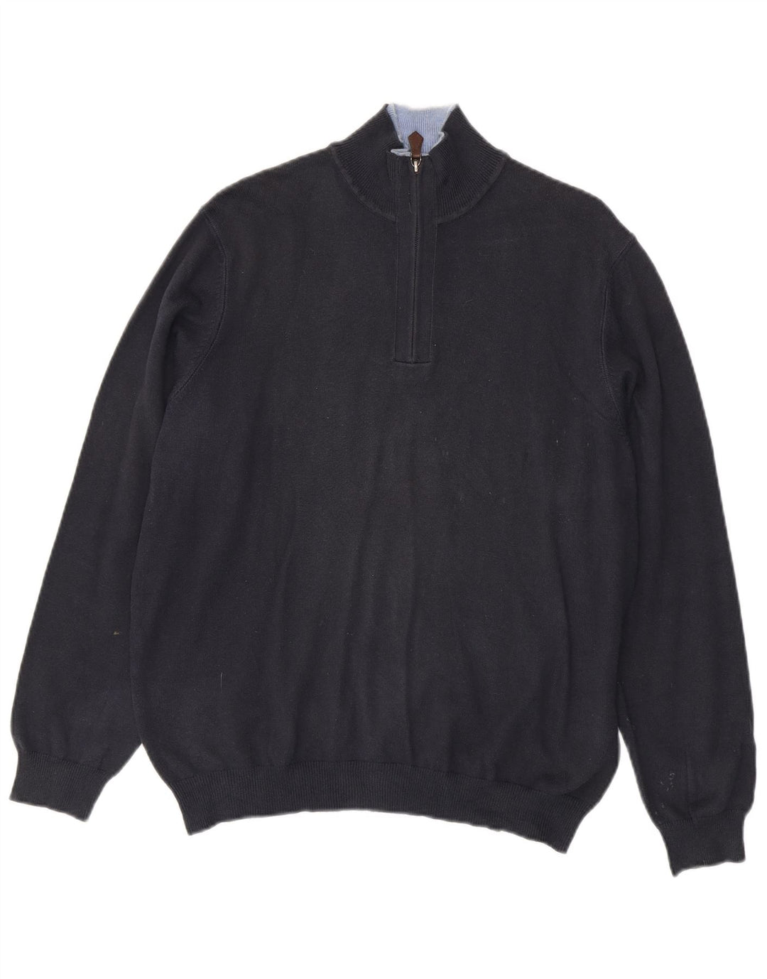 Massimo Dutti Mens Zip Neck Jumper Sweater EU 38 Medium Navy Blue Cotton