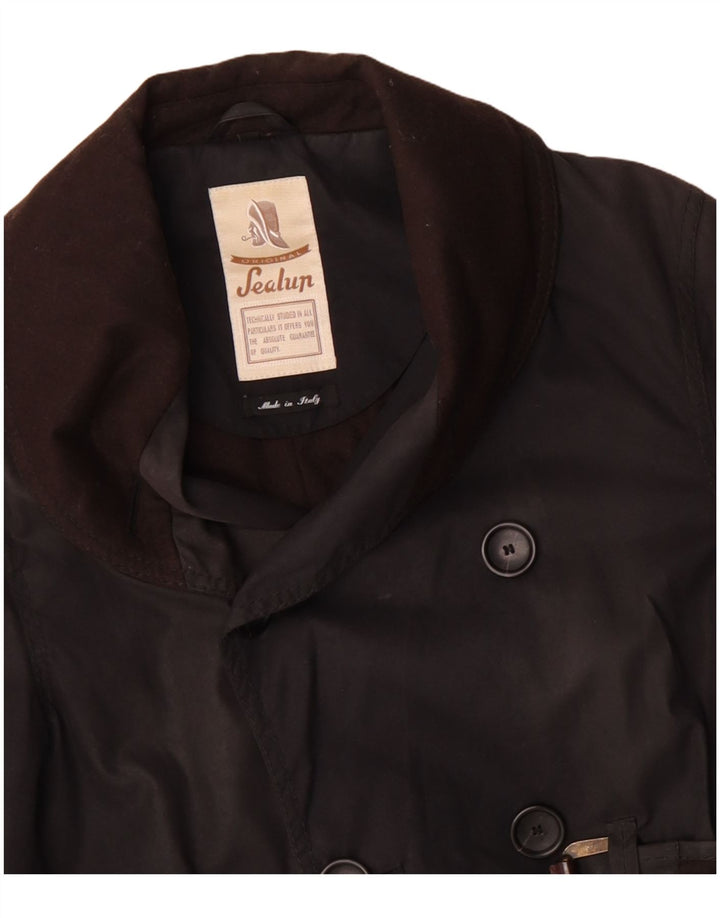 Sealup Mens Double Breasted Coat UK 38 Medium Black Cotton