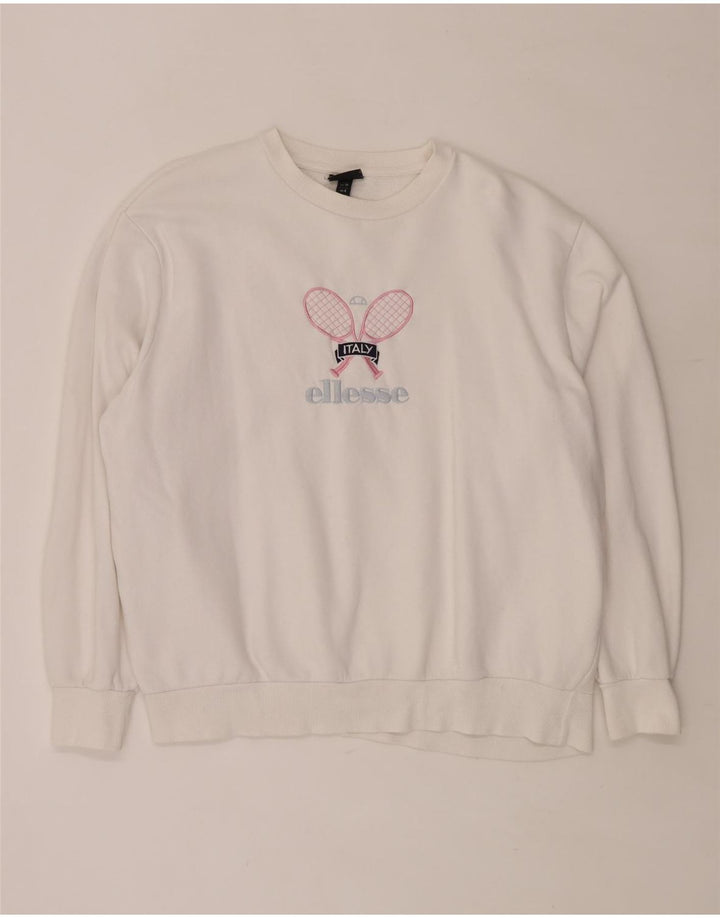 ELLESSE Womens Oversized Graphic Sweatshirt Jumper UK 8 Small White Cotton