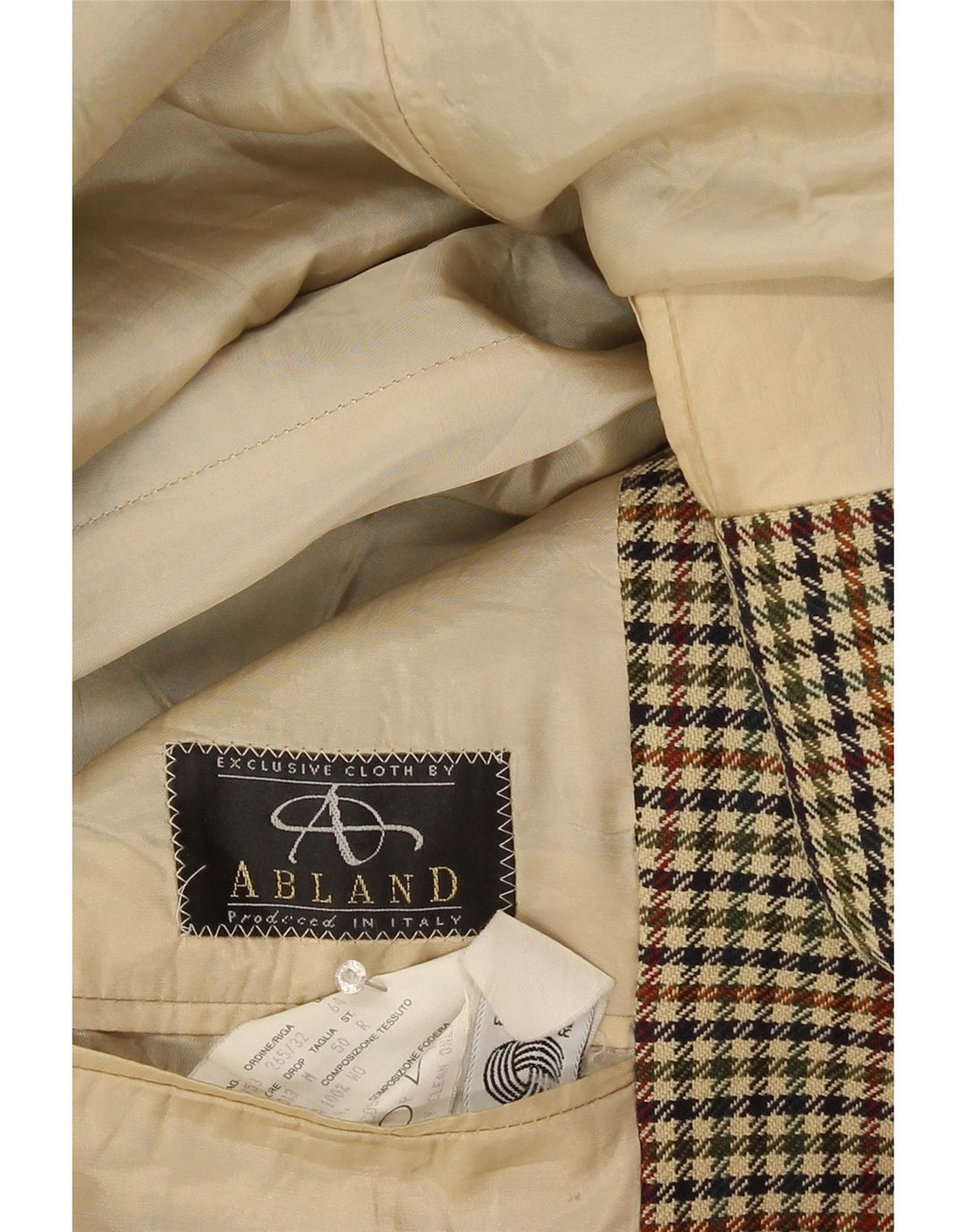 Vintage Mens 2 Button Blazer Jacket IT 50 Large Beige Check Wool