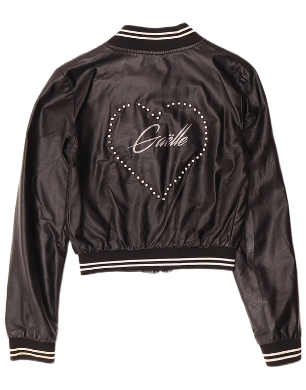 GAELLE Womens Graphic Crop Leather Jacket UK 6 XS Black