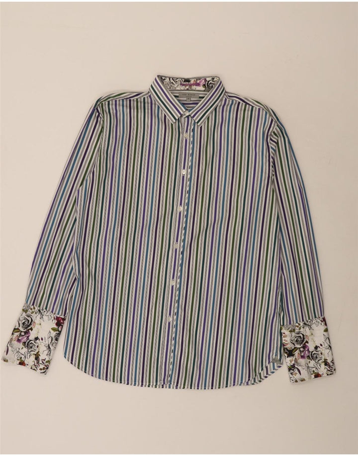 TED BAKER Mens Formal Shirt Size 5 Large Blue Pinstripe Cotton