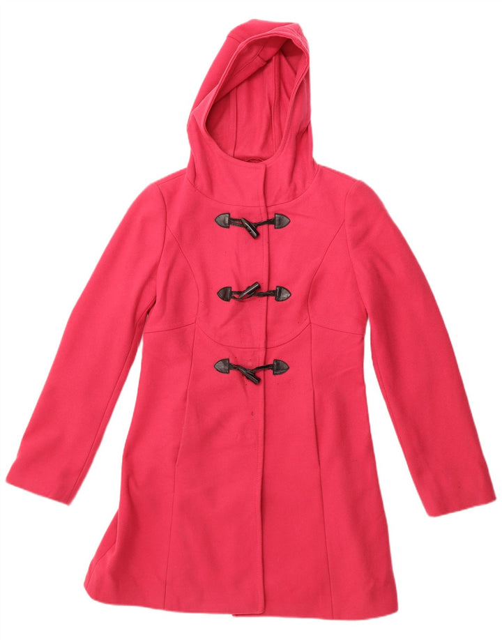 BENETTON Womens Hooded Duffle Coat IT 42 Medium Pink Wool