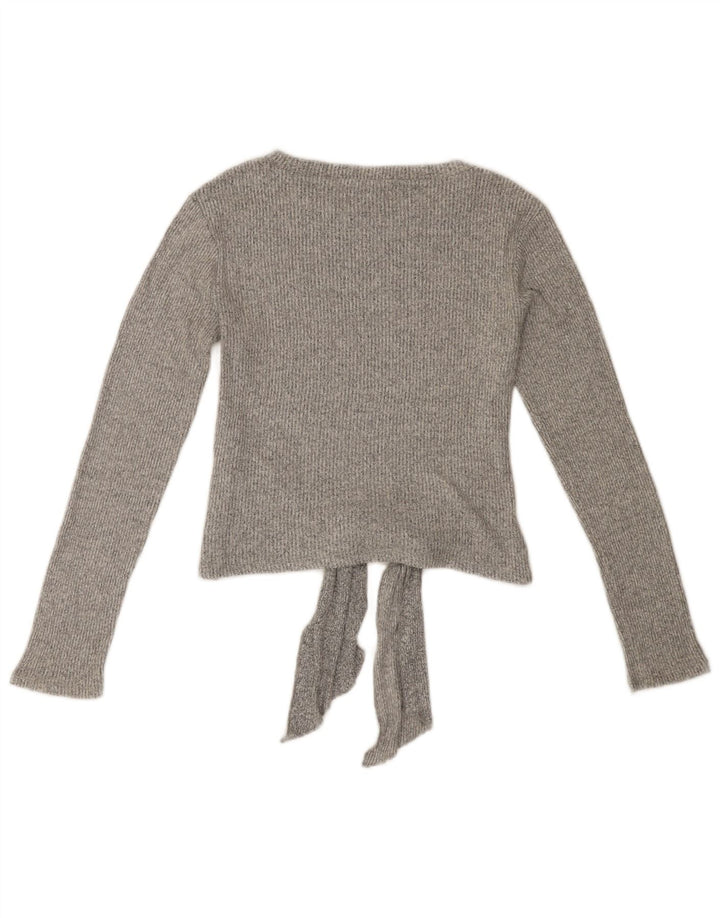 ZARA Womens Crop Boat Neck Jumper Sweater UK 14 Large Grey Viscose