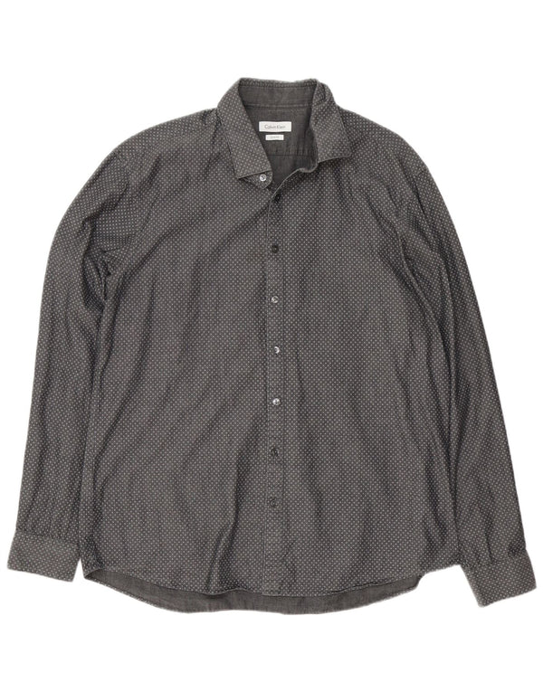 Calvin Klein Mens Slim Fit Shirt Size 43 17 XL Grey Geometric Cotton