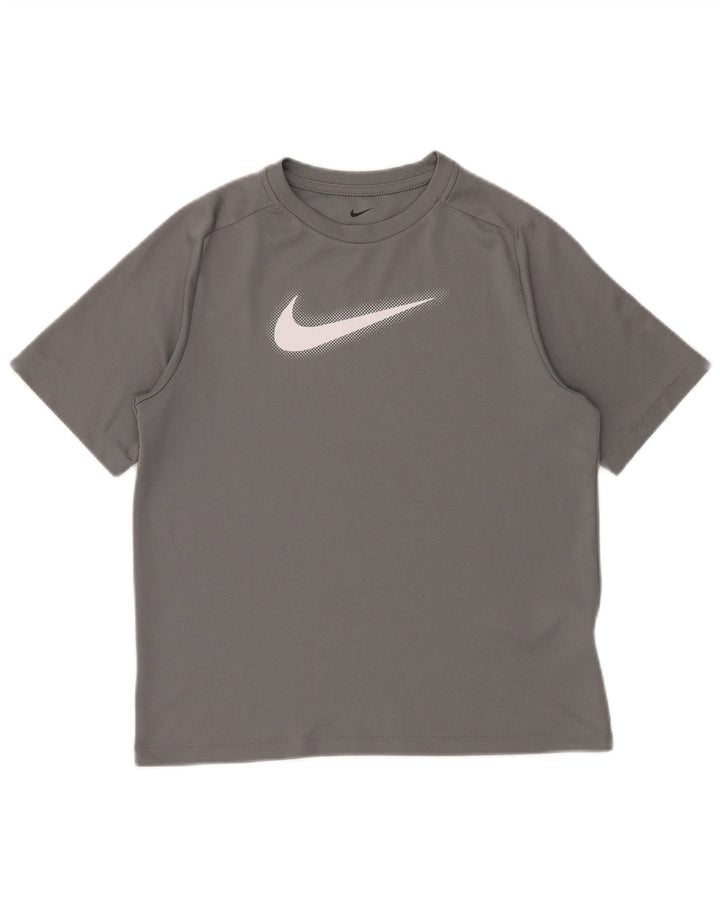 NIKE Boys Dri Fit Graphic T-Shirt Top 13-14 Years XL Grey Polyester