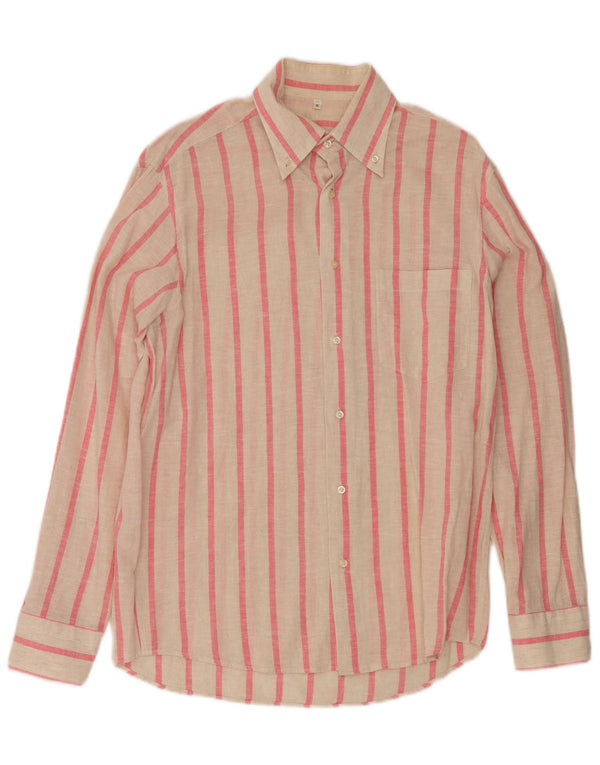 Vintage Mens Shirt Medium Off White Pinstripe