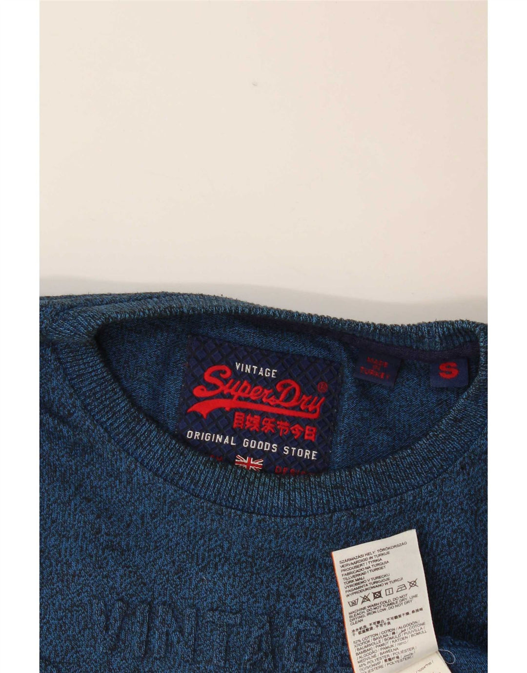 Superdry Mens Graphic Top Long Sleeve Small Blue Flecked Cotton