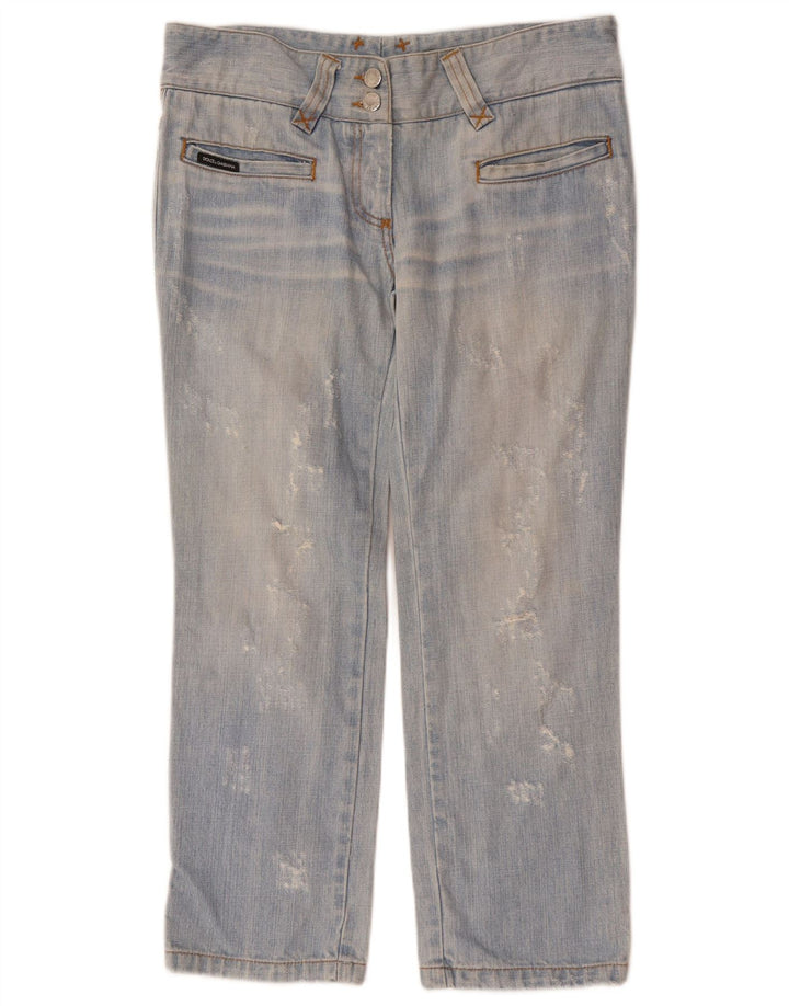 DOLCE & GABBANA Womens Distressed Cropped Jeans IT 42 Medium W32 L25 Blue