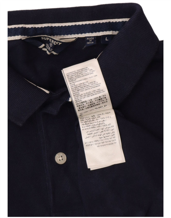 SUPERDRY Mens Polo Shirt Large Navy Blue Cotton