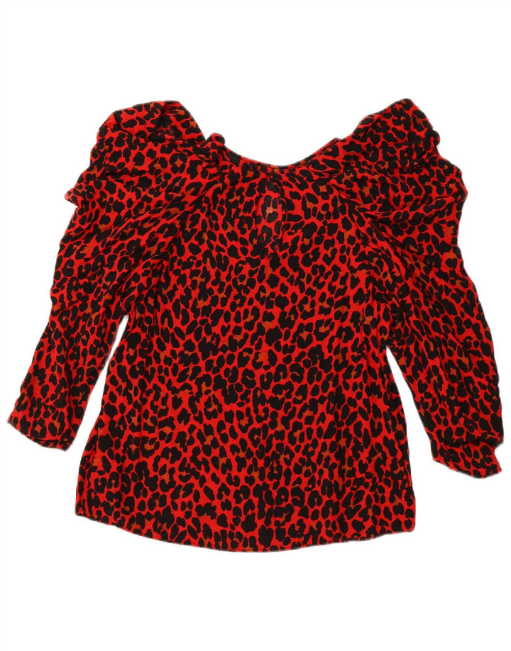 ZARA Womens 3/4 Sleeve Blouse Top UK 10 Small Red Animal Print