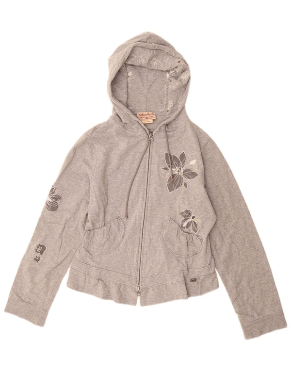 MARLBORO CLASSICS Girls Zip Hoodie Sweater 11-12 Years XL Grey Floral