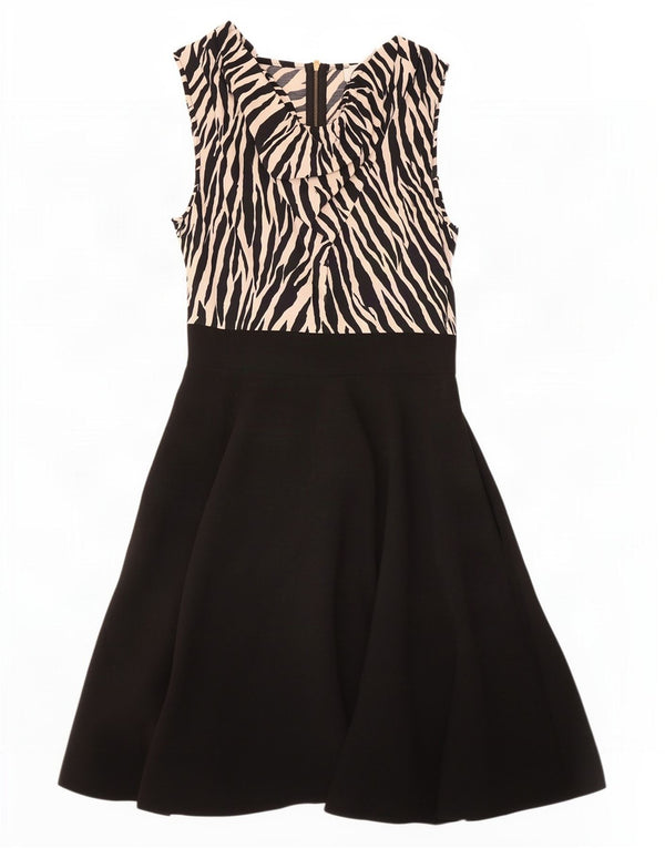 CLOSET Womens Sleeveless A-Line Dress UK 8 Small Black Animal Print Viscose
