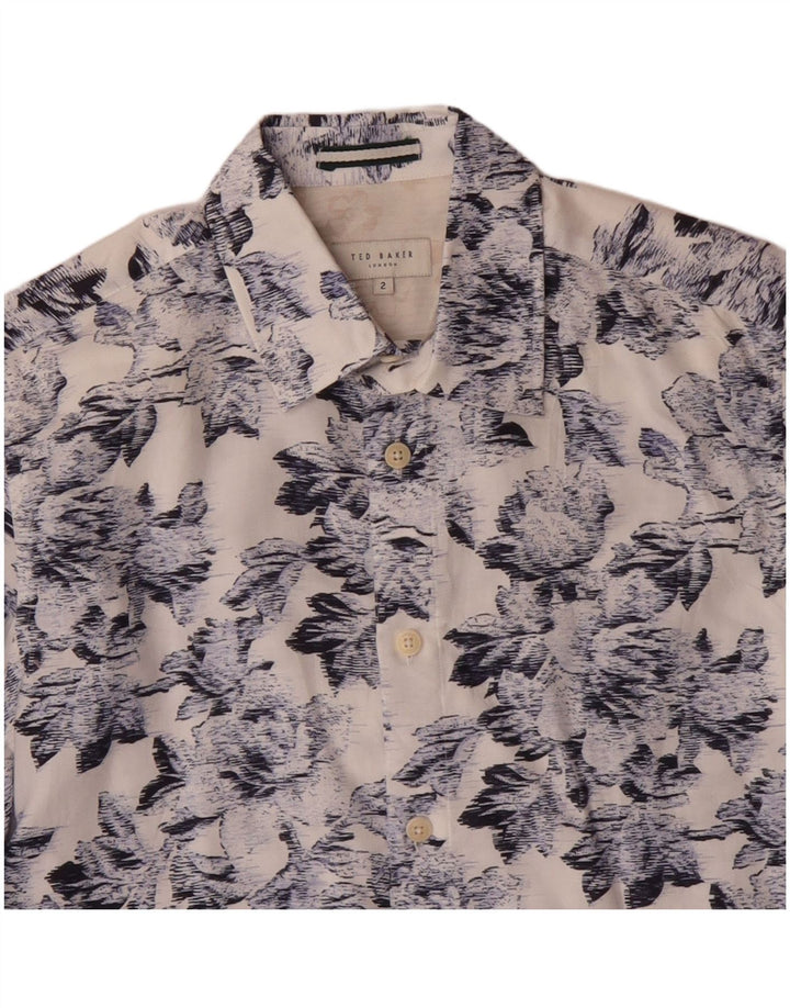 TED BAKER Mens Shirt Size 2 Small White Floral Cotton
