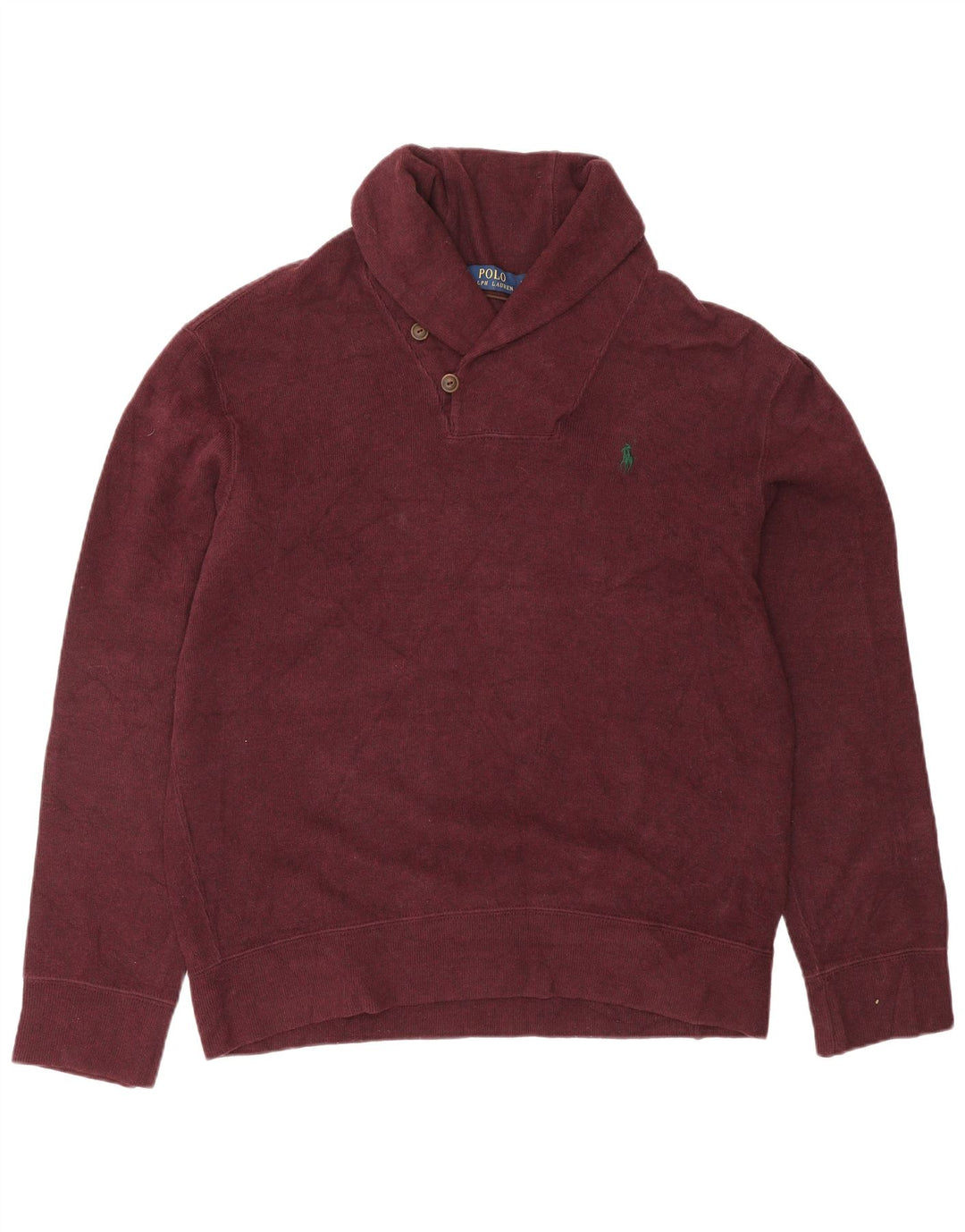 POLO RALPH LAUREN Mens Shawl Neck Jumper Sweater Medium Burgundy Cotton