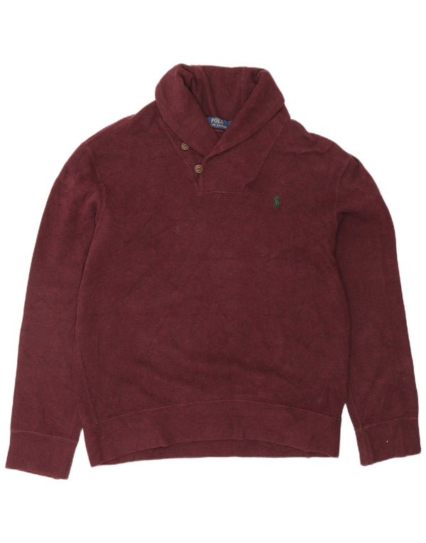 POLO RALPH LAUREN Mens Shawl Neck Jumper Sweater Medium Burgundy Cotton