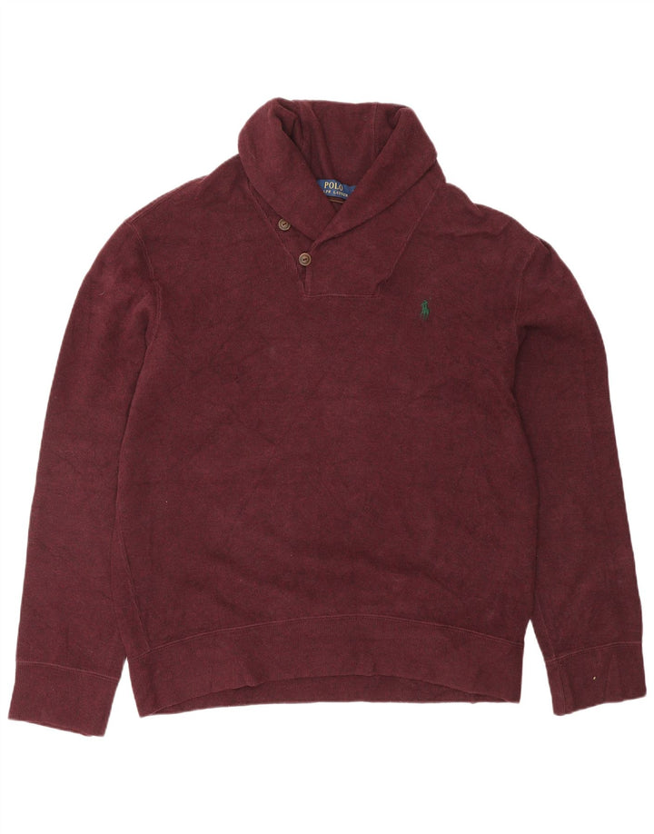 POLO RALPH LAUREN Mens Shawl Neck Jumper Sweater Medium Burgundy Cotton