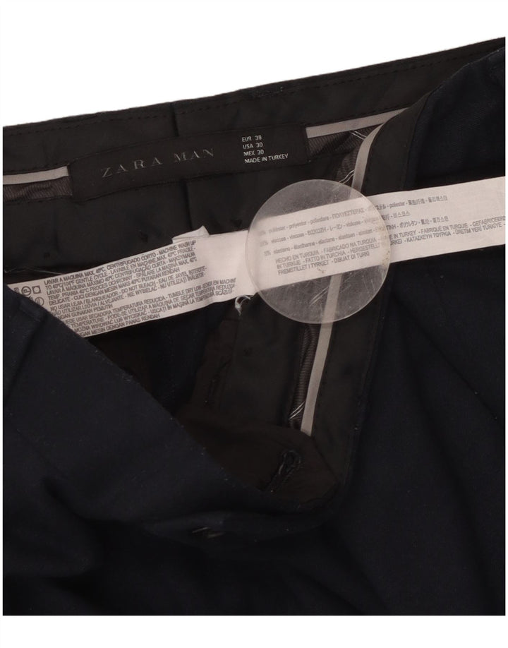 Zara Mens Cropped Trousers EU 38 Small W30 L25 Navy Blue Polyester
