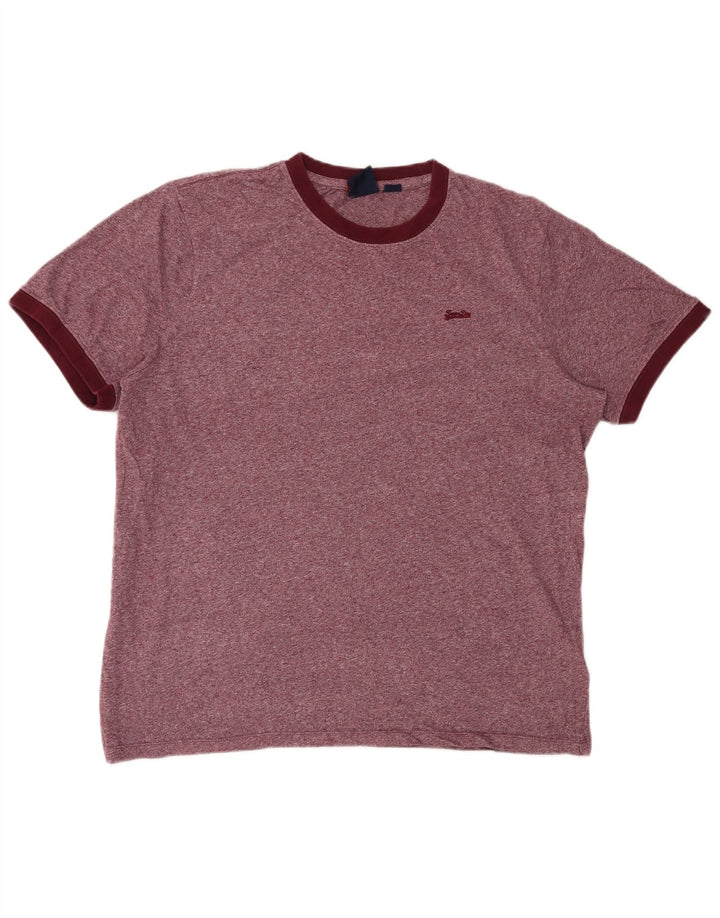 SUPERDRY Mens T-Shirt Top 2XL Burgundy Flecked Cotton