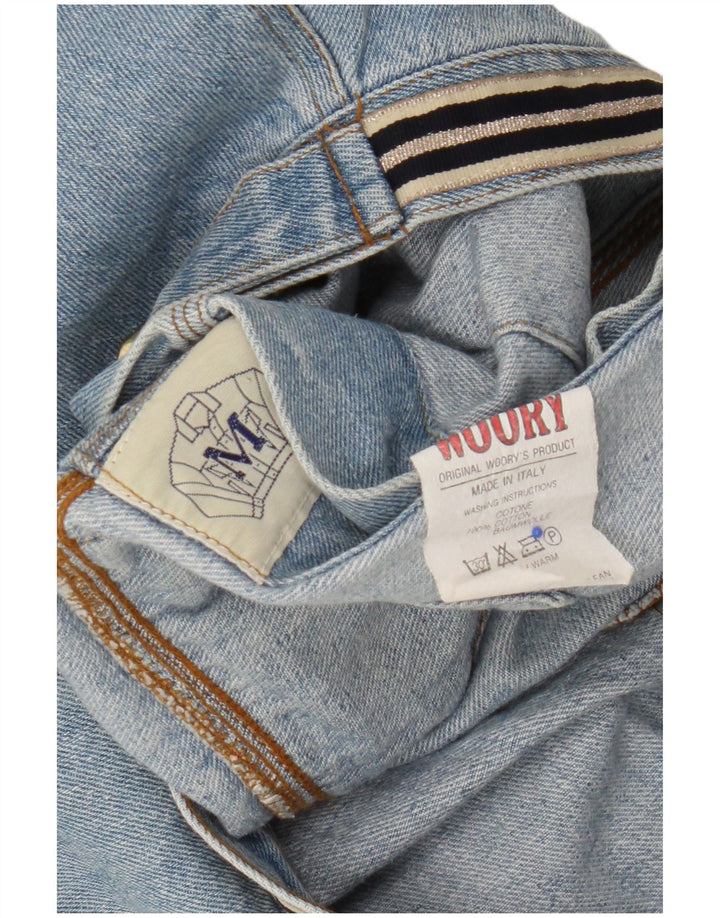Vintage Womens Graphic Crop Denim Jacket UK 14 Medium Blue Cotton