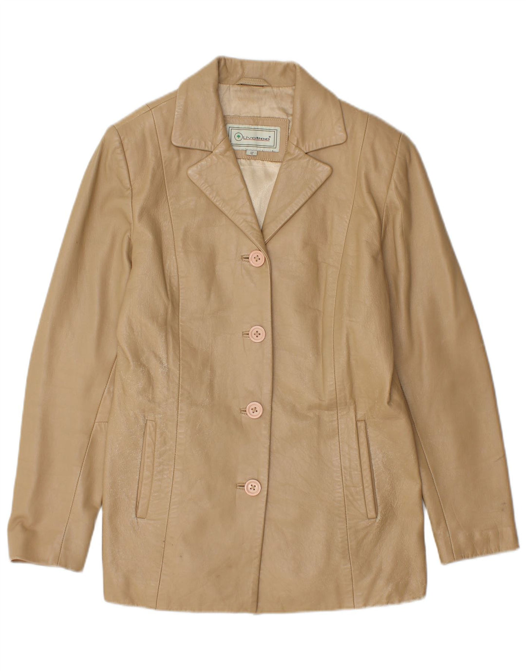 LIVE TREE Womens Leather Jacket UK 12 Medium  Beige Leather