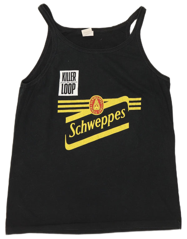 Benetton Womens Graphic Vest Top UK 18 XL Black Cotton