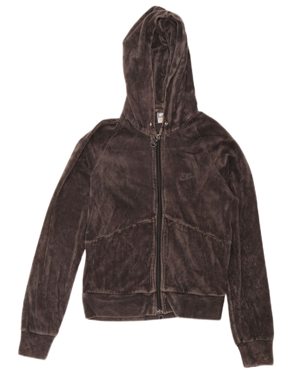 Nike Womens Velour Zip Hoodie Sweater UK 10/12 Medium Grey Cotton