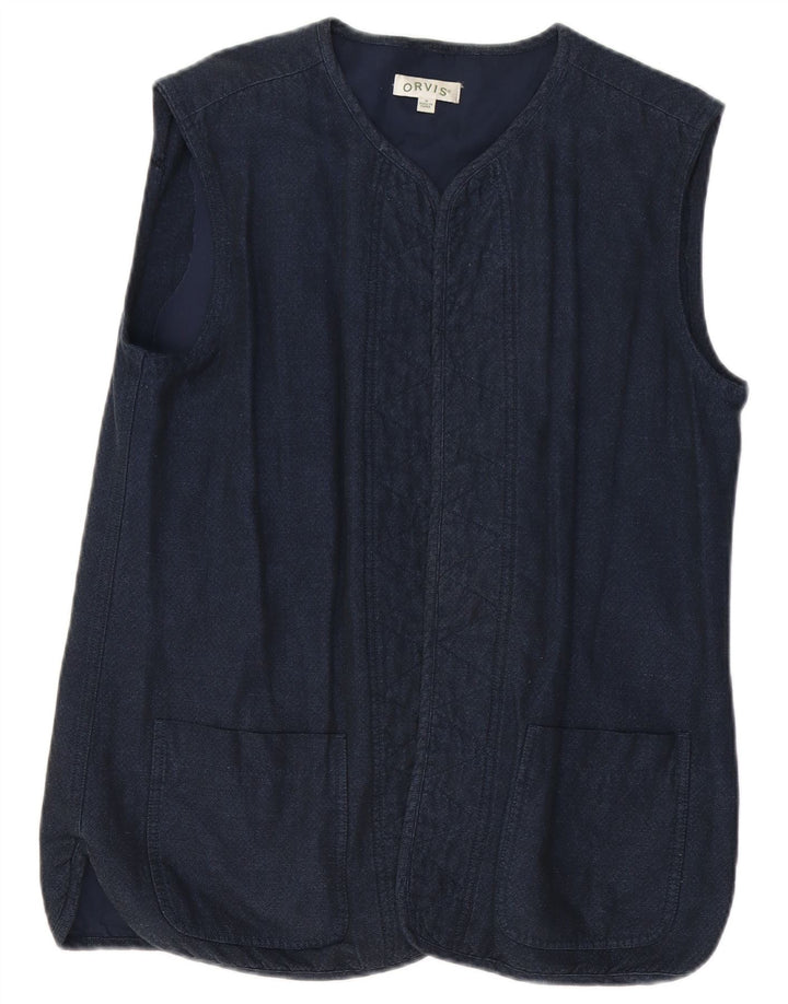 ORVIS Womens Open Longline Gilet UK 14 Medium Navy Blue Cotton