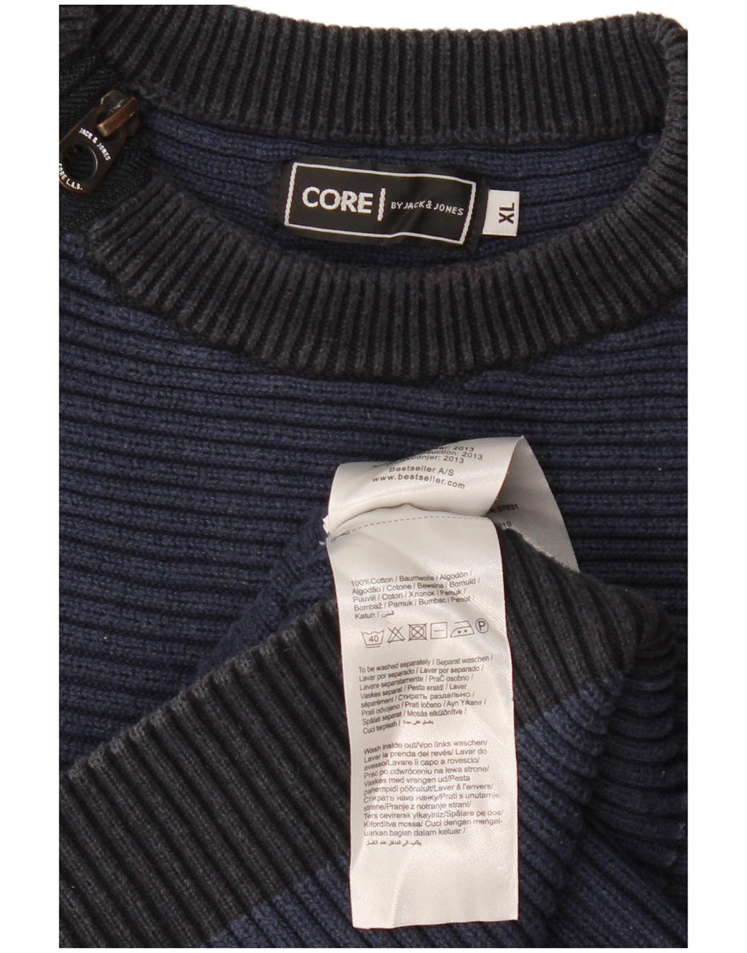 JACK & JONES Mens Core Zip Neck Jumper Sweater XL Navy Blue Colourblock