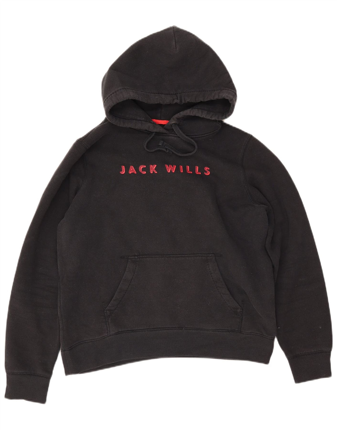 JACK WILLS Womens Graphic Hoodie Jumper UK 14 Large Black Cotton