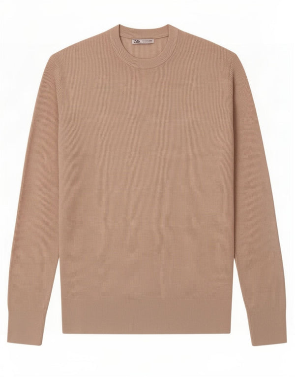 Zara Mens Crew Neck Jumper Sweater Medium Beige