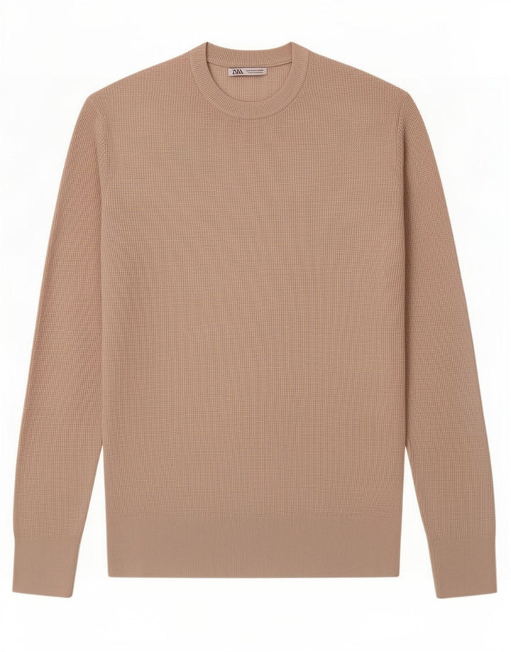 Zara Mens Crew Neck Jumper Sweater Medium Beige