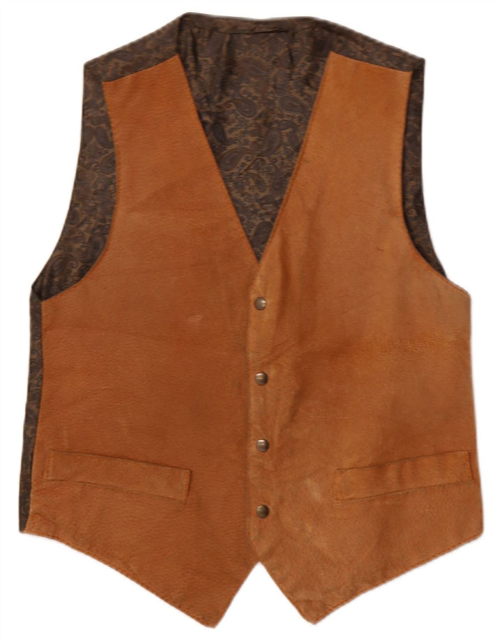 Vintage Mens Suede Waistcoat Small Brown Leather