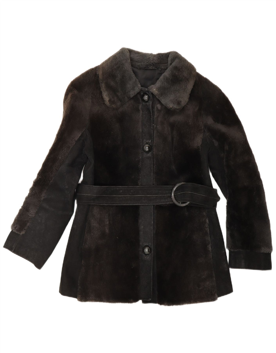 Vintage Womens Faux Fur Suede Jacket UK 12 Medium Brown