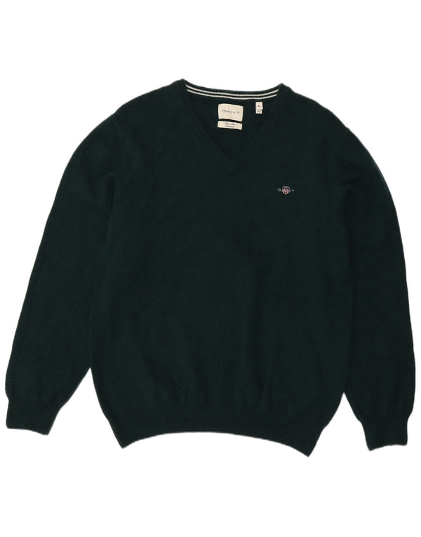 Gant Boys V-Neck Jumper Sweater 15-16 Years XL Green Lambswool