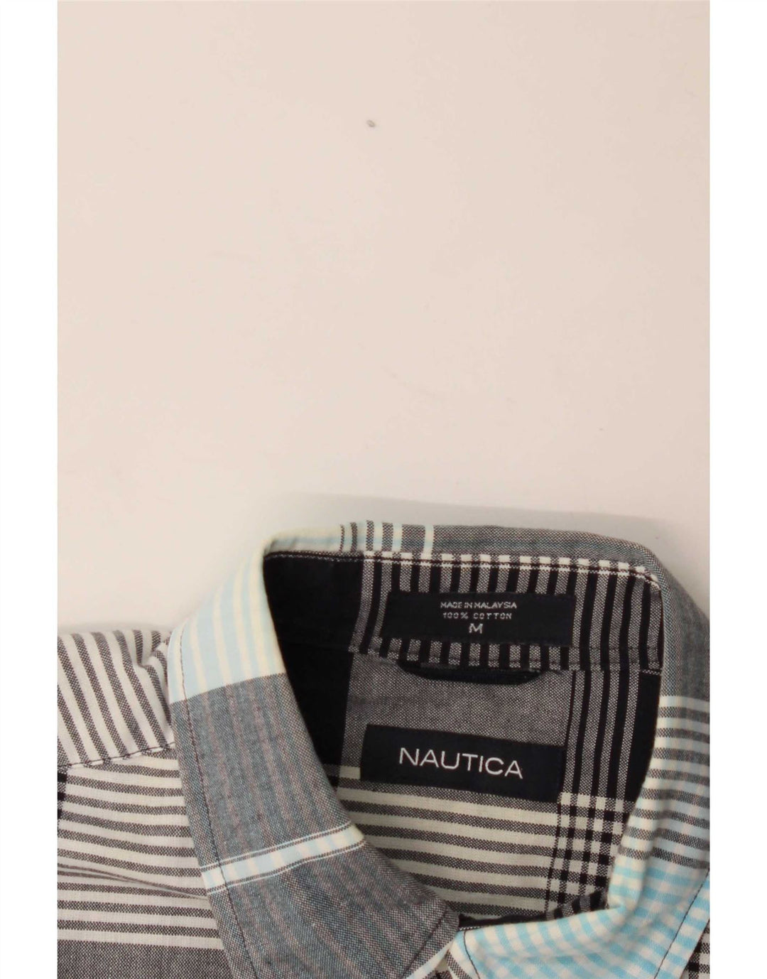 Nautica Mens Short Sleeve Shirt Medium Grey Check Cotton