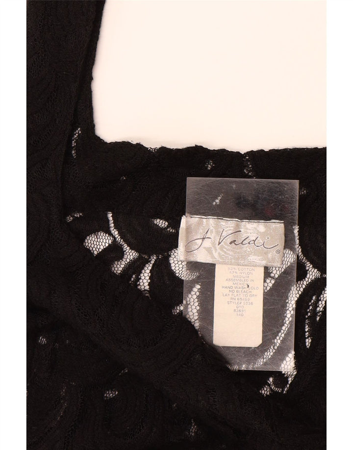 VINTAGE Womens Sleeveless See Through Tunic Top UK 12 Medium Black Floral