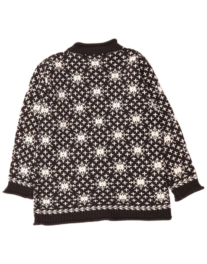 Hennes Mens Turtle Neck Jumper Sweater Medium Black Fair Isle Acrylic