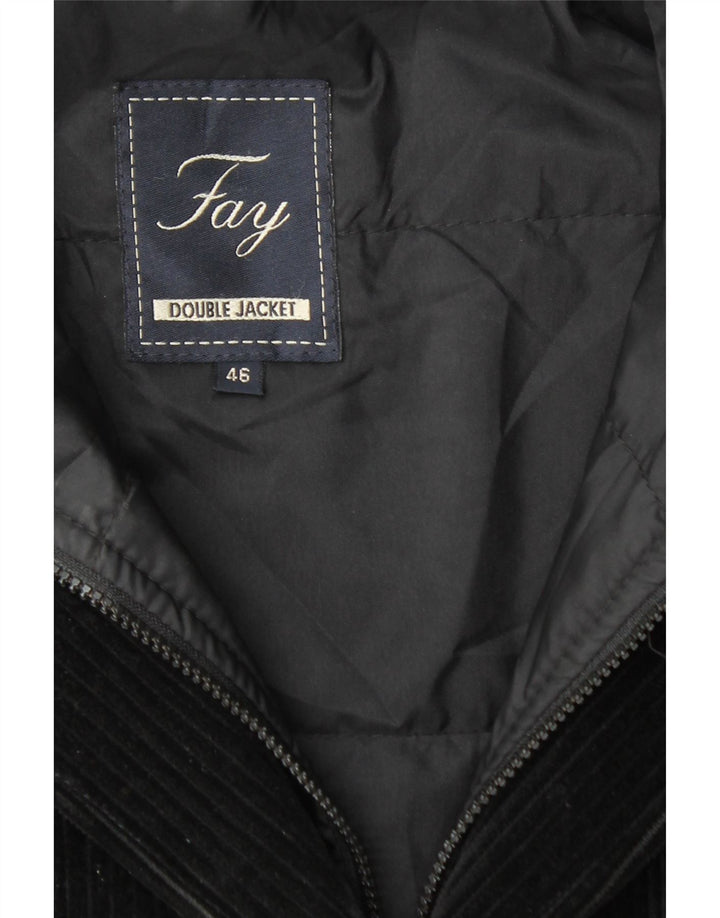 FAY Womens 3 Button Corduroy Blazer Jacket IT 46 Large Black