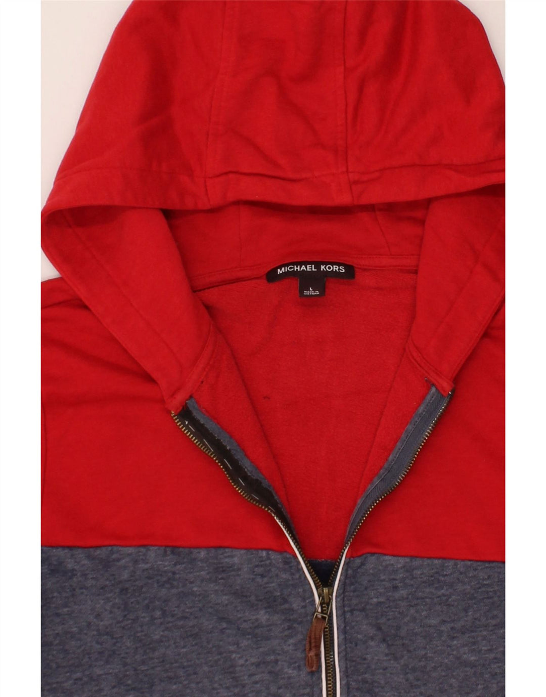 MICHAEL KORS Mens Zip Hoodie Sweater Large Navy Blue Colourblock Polyester