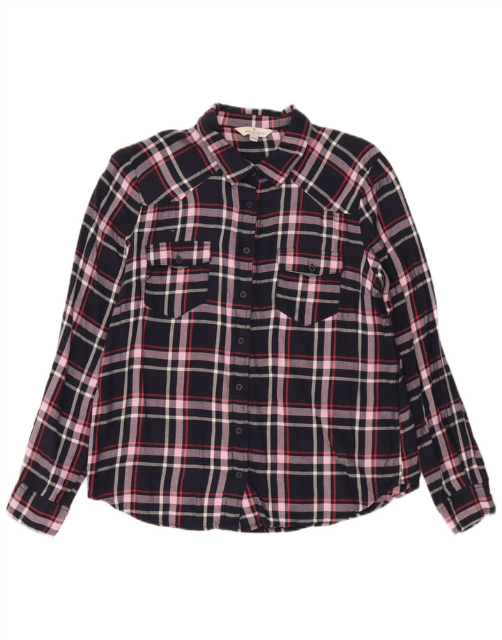 French Connection Womens Shirt UK 12 Medium Navy Blue Check Viscose