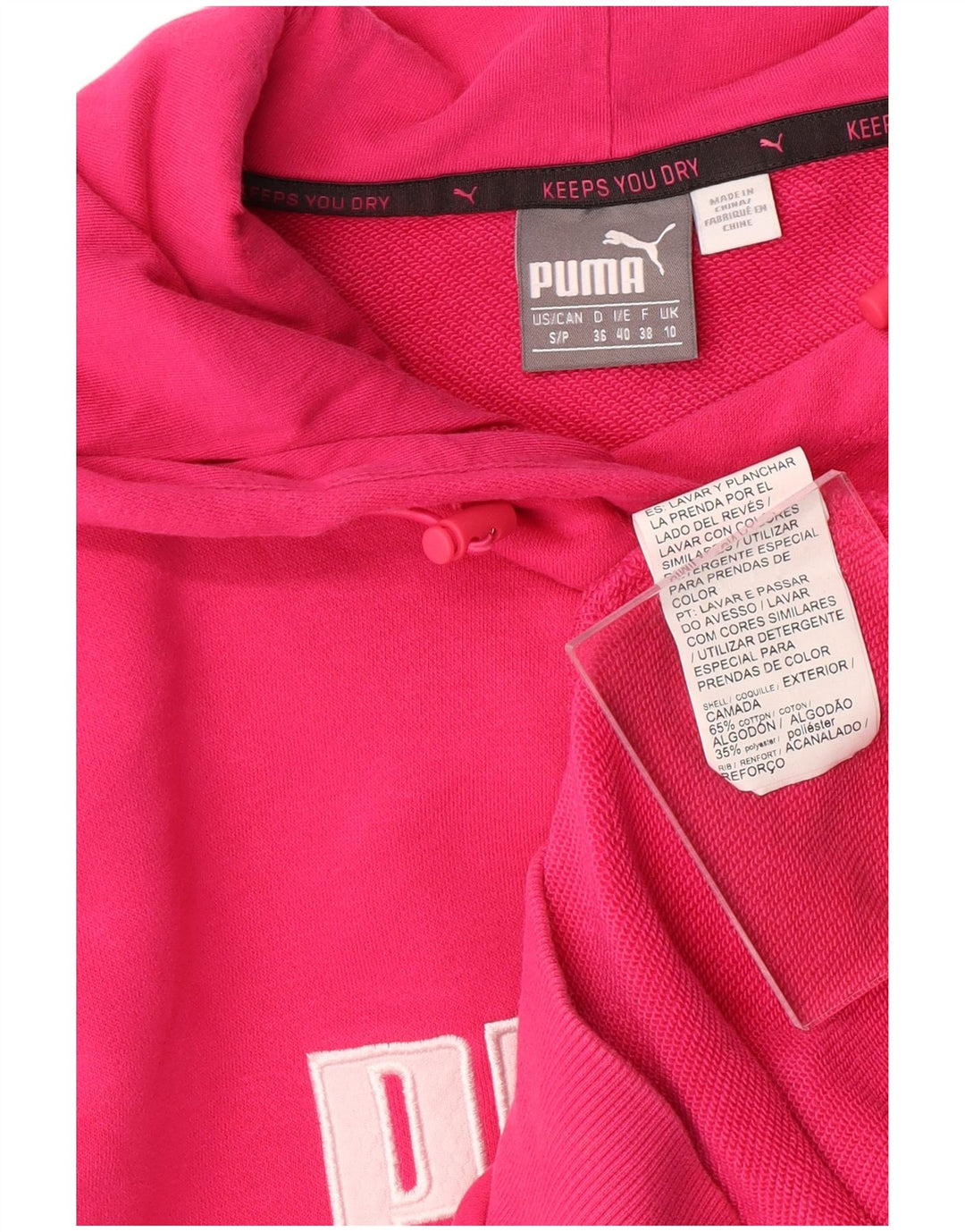 PUMA Womens Graphic Hoodie Jumper UK 10 Small  Pink Cotton