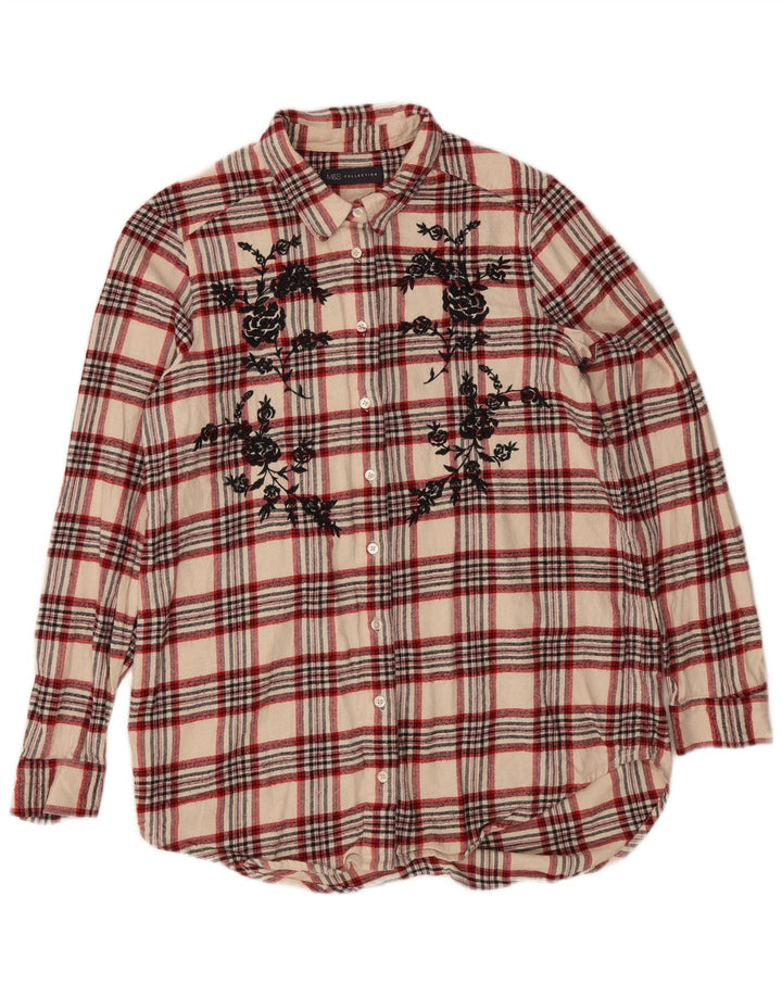 Marks & Spencer Womens Oversized Flannel Shirt UK 10 Small Beige Check