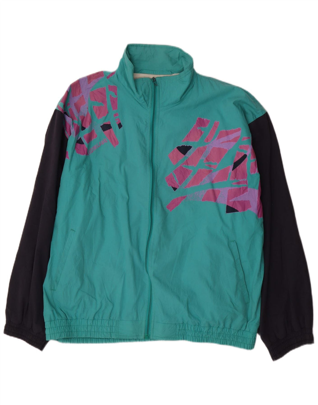 VINTAGE Mens Tracksuit Top Jacket XL Turquoise Colourblock Polyester