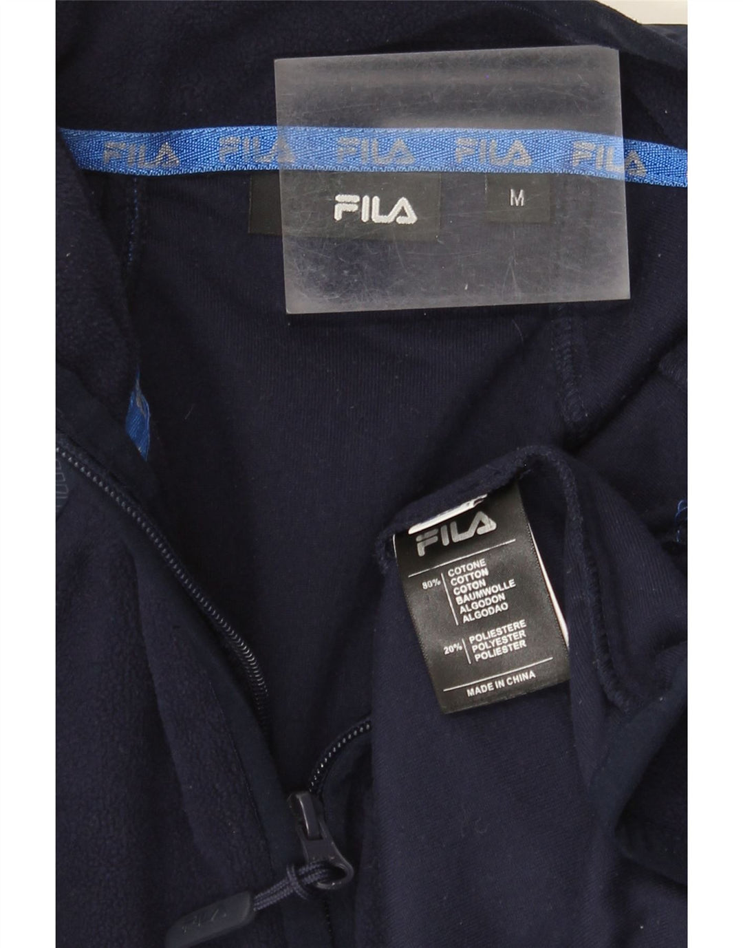 Fila Mens Fleece Jacket UK 38 Medium Navy Blue Colourblock Cotton