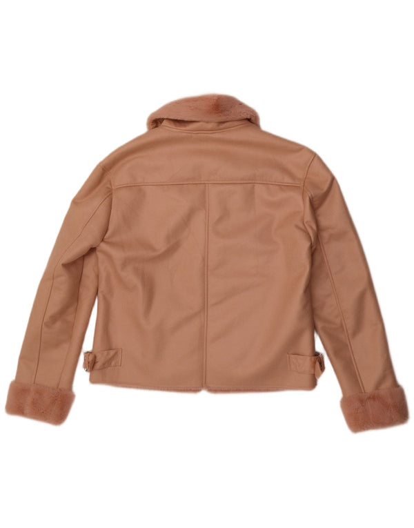 Guess Womens Faux Leather Sherpa Jacket UK 12 Medium  Pink Polyester